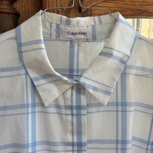 Calvin Klein Blue and White Plaid Shirt Dress Size 8